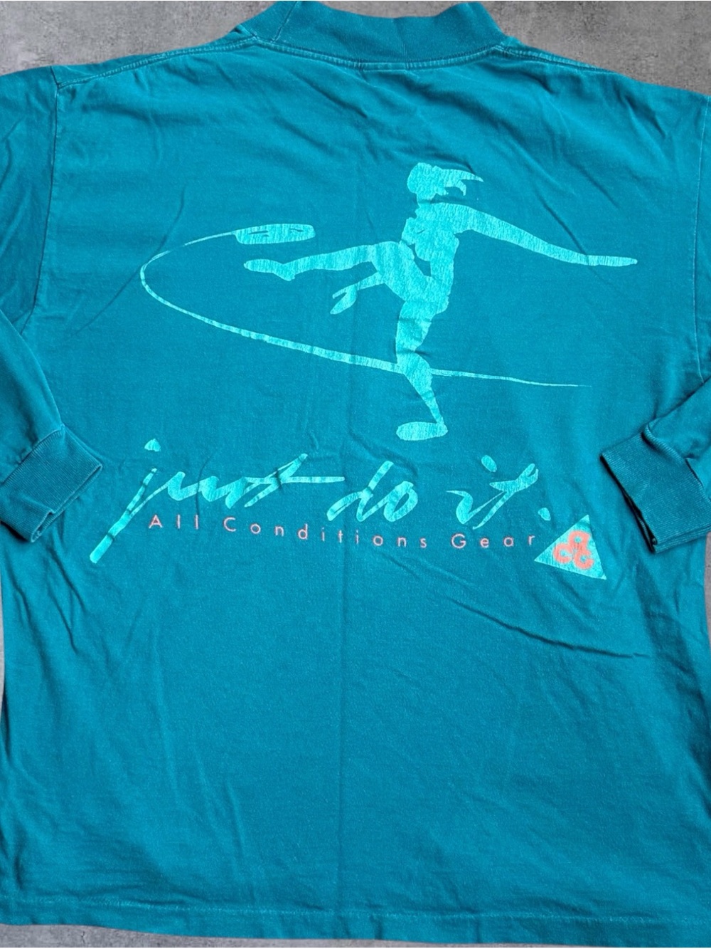 Vintage Nike ACG Shirt Mens M Teal Made USA Long Sleeve Graphic 90s Outdoor